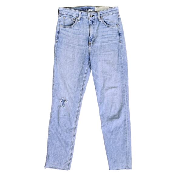 Rag & Bone Nina High-Rise Ankle Cigarette Jeans in Jade with Holes Light Wash 25 - Picture 1 of 8